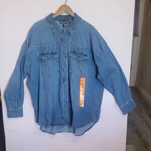 NWT Women's Shirt XXL Denim Long Sleeve  GLORIA VANDERBILT 99% Cotton 1% Spandex